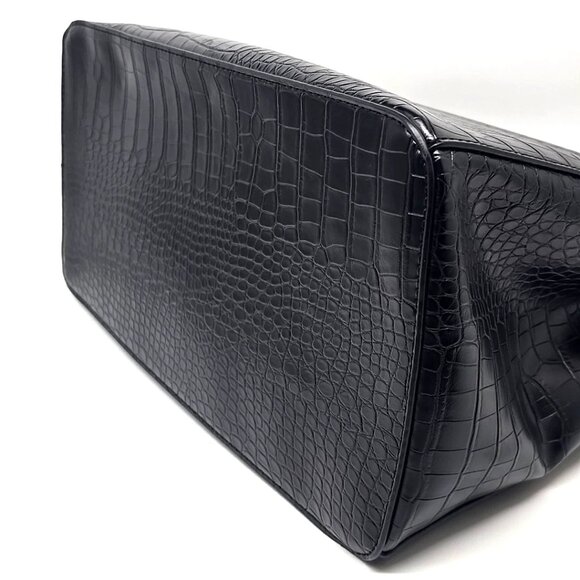 Studio Badgley Mischka Large Vegan Croc Embossed Top Zip Side Snaps Leather Bag - Picture 6 of 12